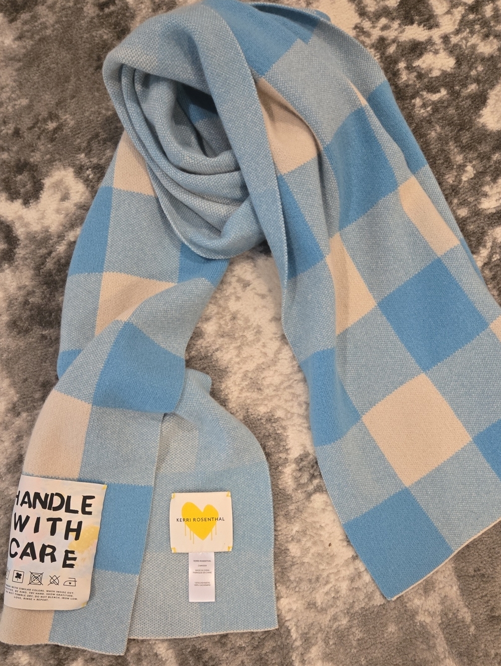 Kerri Rosenthal Blue & Cream Check Cashmere Scarf